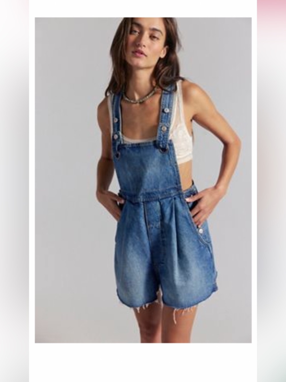 Free People Blue Denim Short Overalls